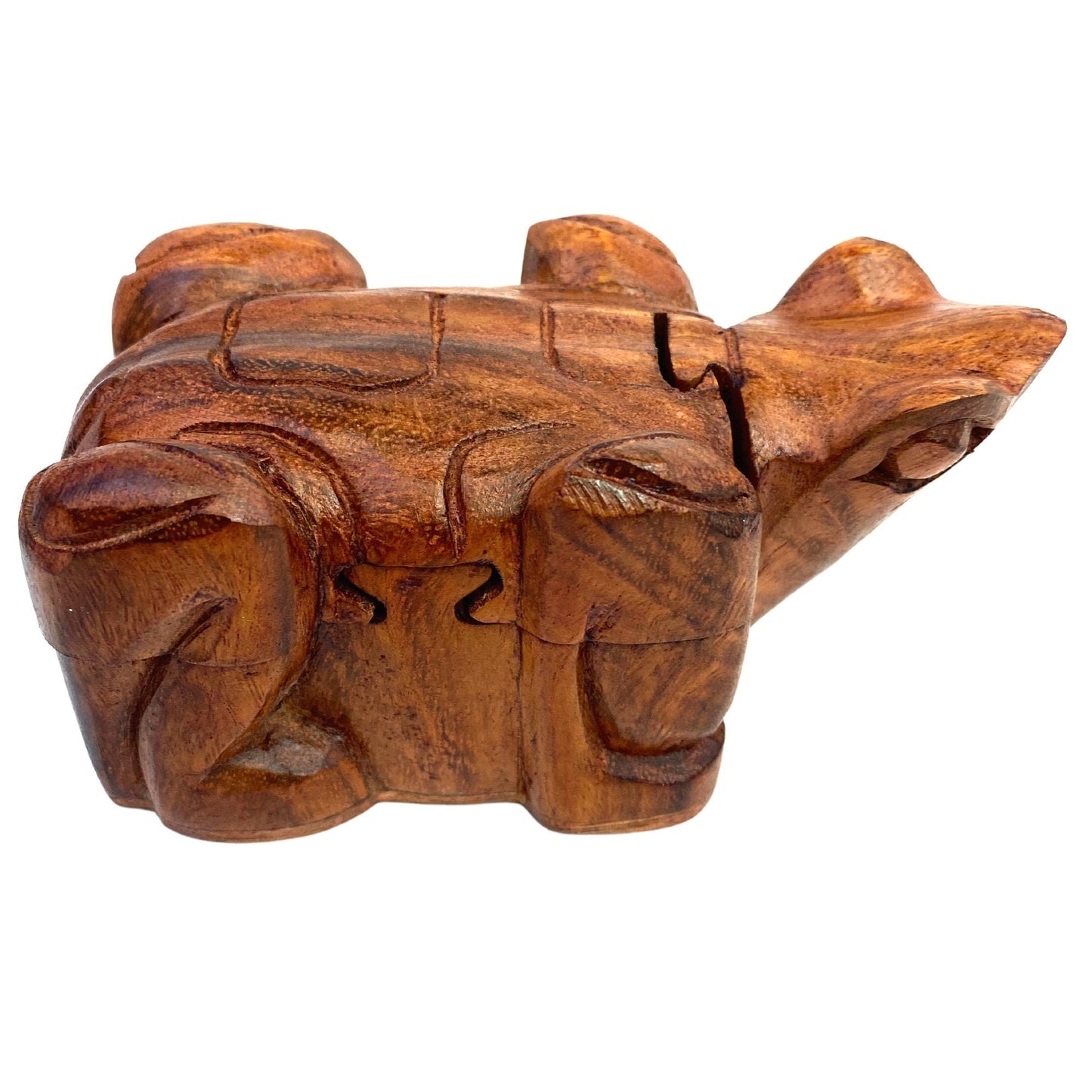 Frog Toad  Amphibian Secret Puzzle stash jewelry Box  gift box Hand Carved Wood Frog Carving
