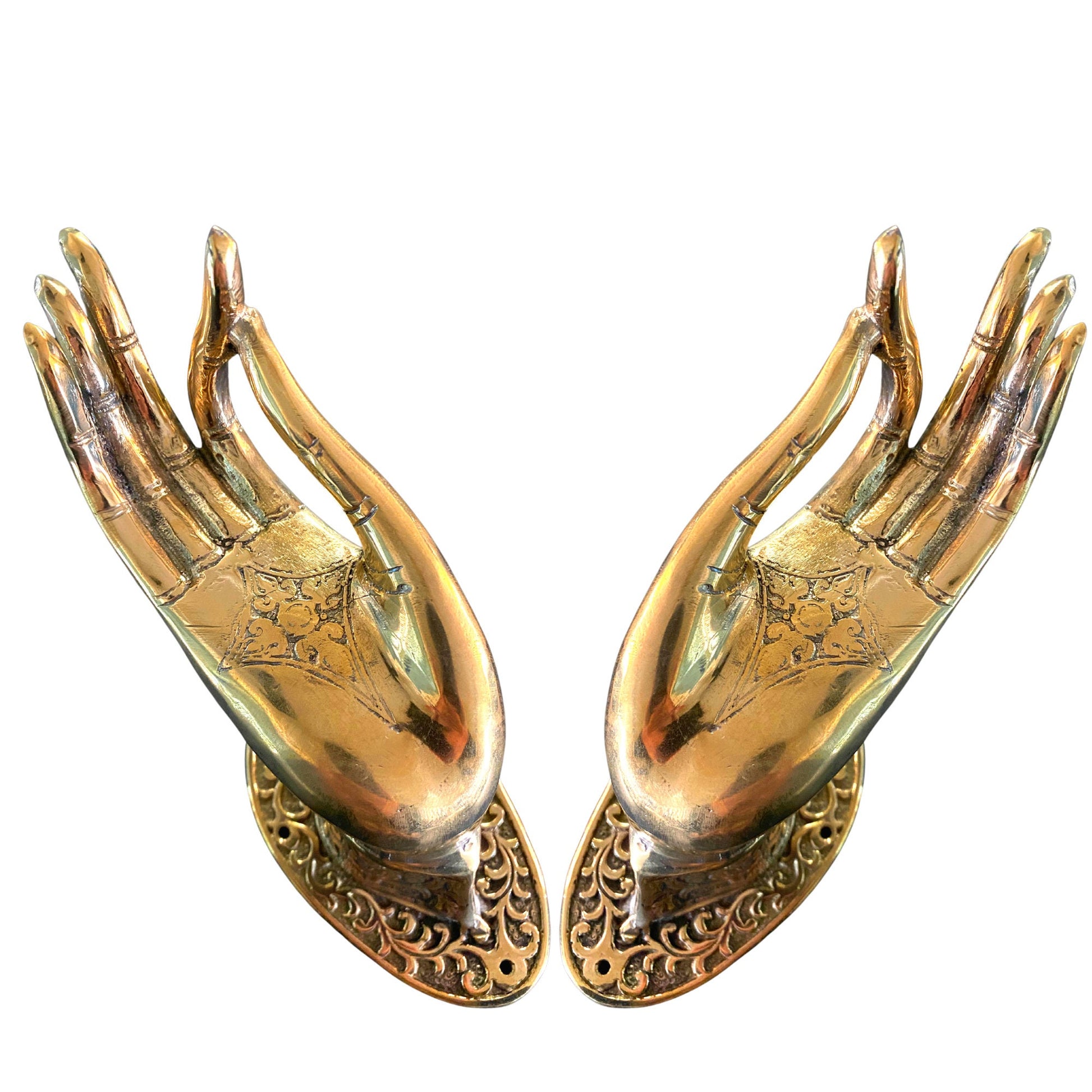 Buddha Abhaya Mudra Handle door pull Knob Hook Polished Bronze Balinese Art - Acadia World Traders