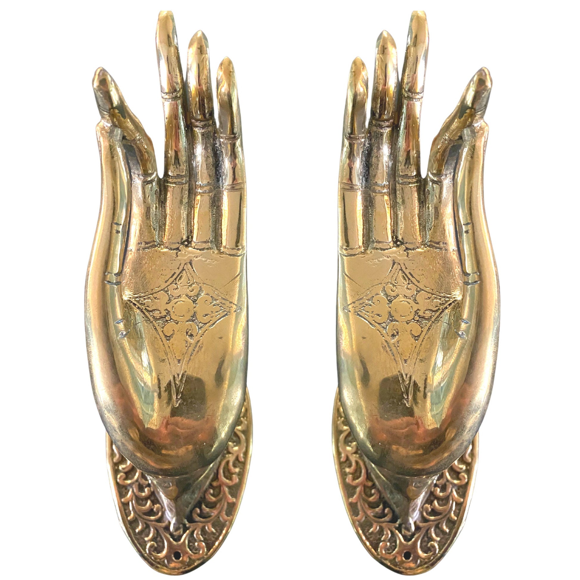 Buddha Abhaya Mudra Handle door pull Knob Hook Polished Bronze Balinese Art - Acadia World Traders