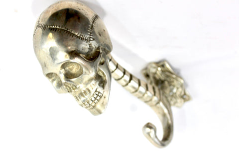 Gothic Skull Skeleton Bones Wall Coat Hook Handmade Bronze Cast Balinese Art