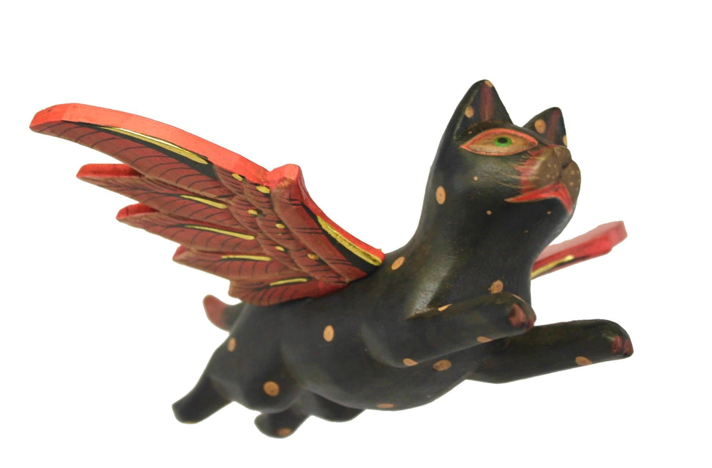 Winged BLACK CAT MOBILE Flying Demon Chaser carved wood Balinese Folk Art 8"