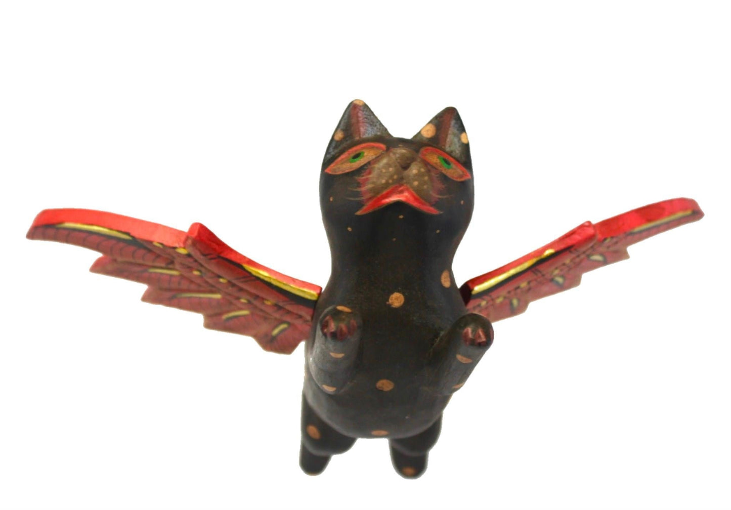 Winged BLACK CAT MOBILE Flying Demon Chaser carved wood Balinese Folk Art 8"