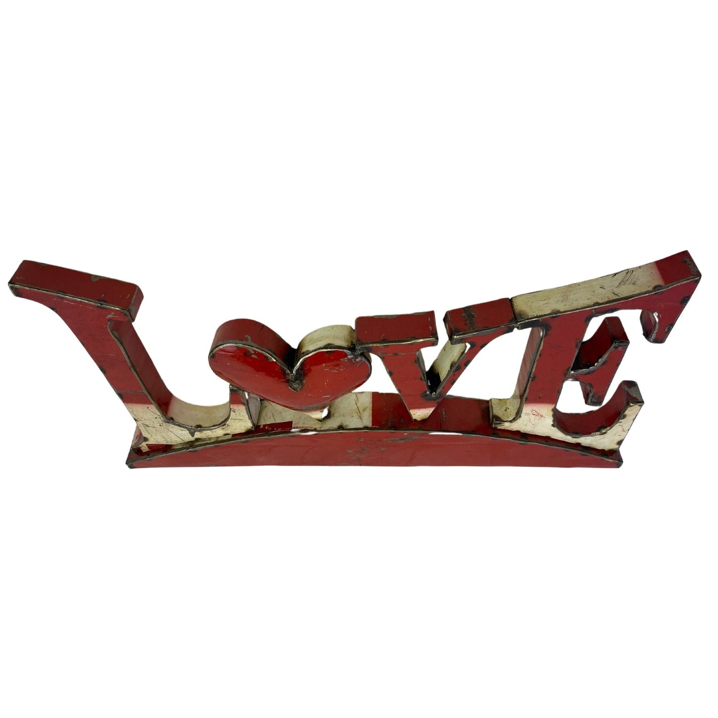 Red Heart Love Recycled Metal Iron Drum Art Free Standing Sculpture Wall Art Bali Handicraft Boho Industrial Garden Decor Yard art