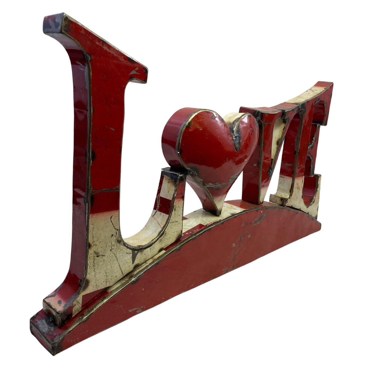 Red Heart Love Recycled Metal Iron Drum Art Free Standing Sculpture Wall Art Bali Handicraft Boho Industrial Garden Decor Yard art
