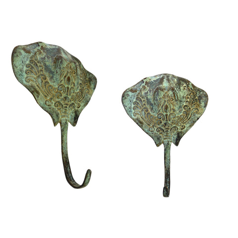 Skate Stingray  Mantaray Wall Hook handmade coat hook Bronze Green Verdigris Patina metal Nautical Home decor