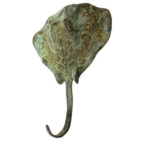 Skate Stingray  Mantaray Wall Hook handmade coat hook Bronze Green Verdigris Patina metal Nautical Home decor