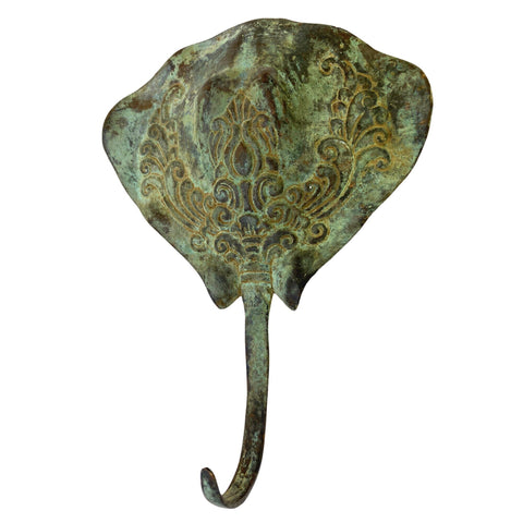 Skate Stingray  Mantaray Wall Hook handmade coat hook Bronze Green Verdigris Patina metal Nautical Home decor