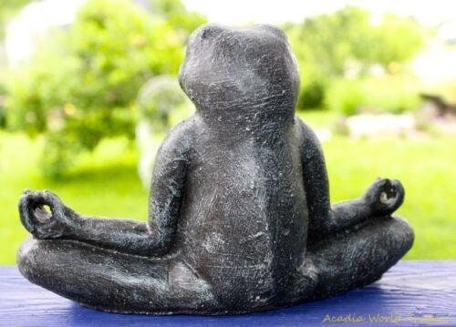 Meditating Buddha Yoga Frog Toad Statue Handmade Eclectic Boho Garden Decor  cast lava stone Sculpture Bali art - Acadia World Traders