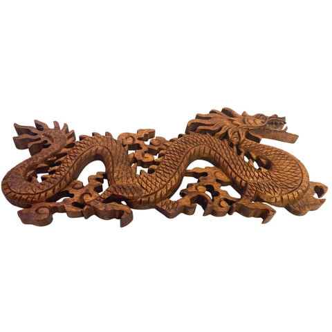 Balinese Dragon Panel Hand Carved wooden Winged Naga Relief Wall Panel Wood Carving Bali wall art Handmade gift for dad Asian Decor 16&quot;