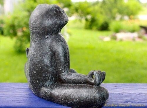 Meditating Buddha Yoga Frog Toad Statue Handmade Eclectic Boho Garden Decor  cast lava stone Sculpture Bali art - Acadia World Traders