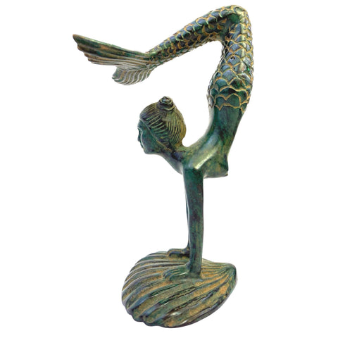 Bronze art Nouveau Yoga Mermaid Sculpture Statue Green Verdigris patina lost wax cast Bali Art