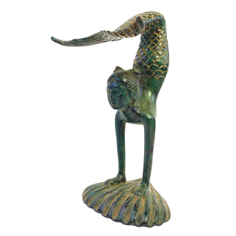 Bronze art Nouveau Yoga Mermaid Sculpture Statue Green Verdigris patina lost wax cast Bali Art