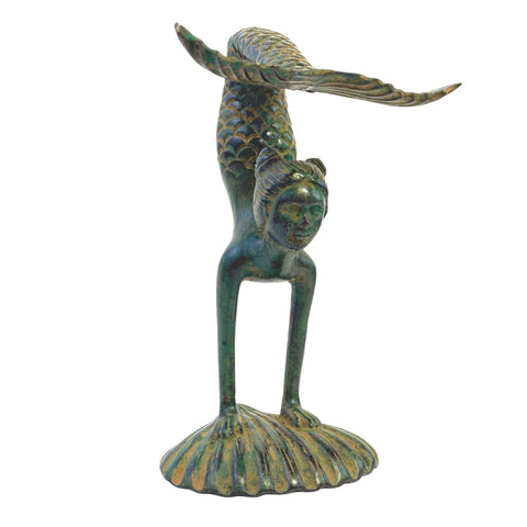 Bronze art Nouveau Yoga Mermaid Sculpture Statue Green Verdigris patina lost wax cast Bali Art