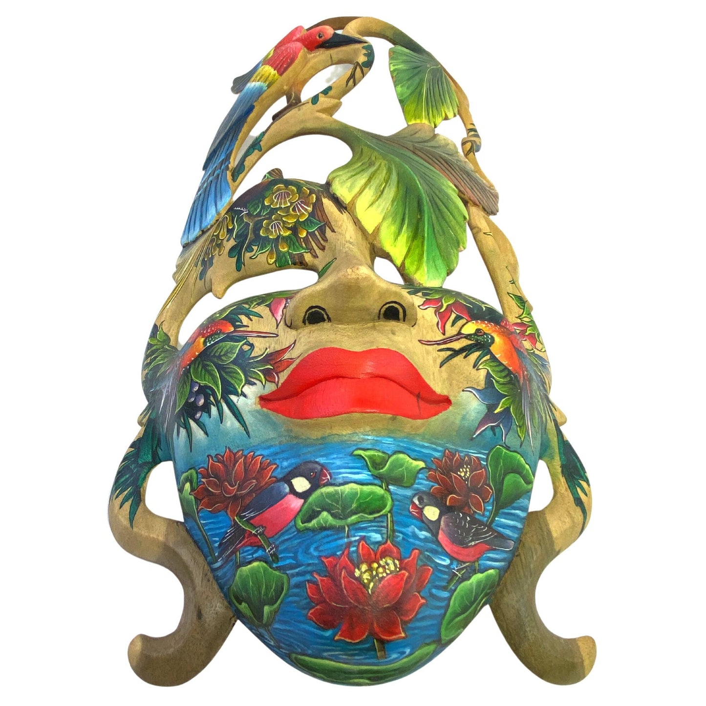 Balinese Dewi Bawang Goddess Mask: Hand-Carved Painted Wood Wall Decor