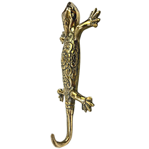 Gecko Wall Hook Lizard Embossed Lotus handmade solid brass coat hook gold  metal Home decor