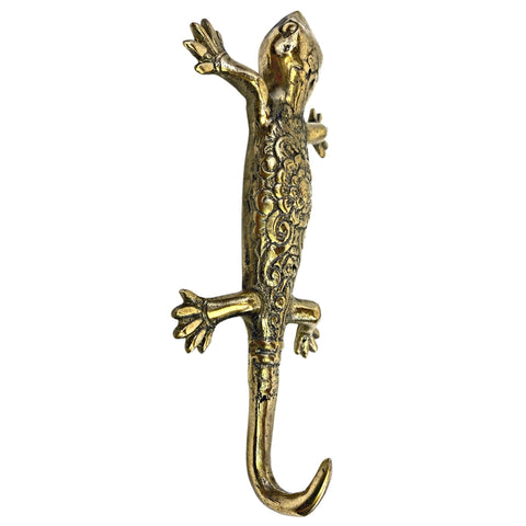 Gecko Wall Hook Lizard Embossed Lotus handmade solid brass coat hook gold  metal Home decor