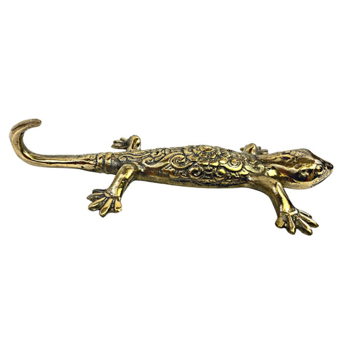 Gecko Wall Hook Lizard Embossed Lotus handmade solid brass coat hook gold  metal Home decor