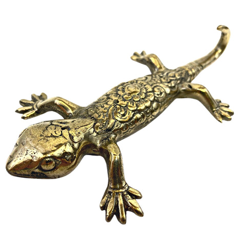 Gecko Wall Hook Lizard Embossed Lotus handmade solid brass coat hook gold  metal Home decor