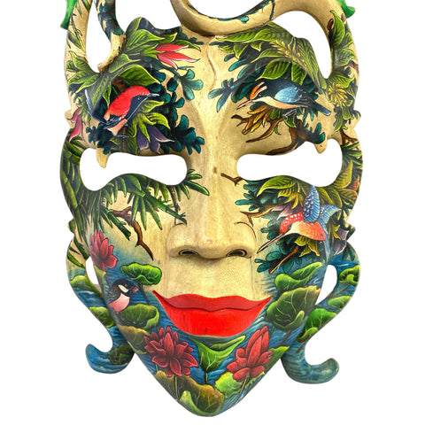 Balinese Mask Dewi Bawang Goddess Dream Mask Wood Carving Indonesian Hand Carved Painted Wall Decor Art