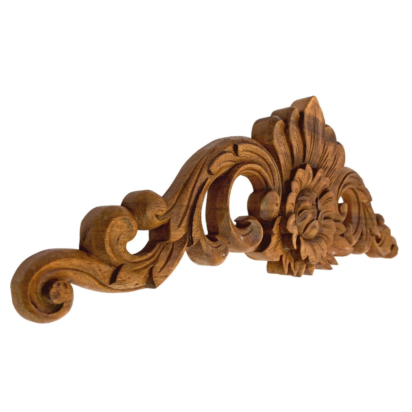Balinese Decorative Lotus Relief Panel architectural detail Bali Wall art Scroll Hand Carved Wood Carving home decor