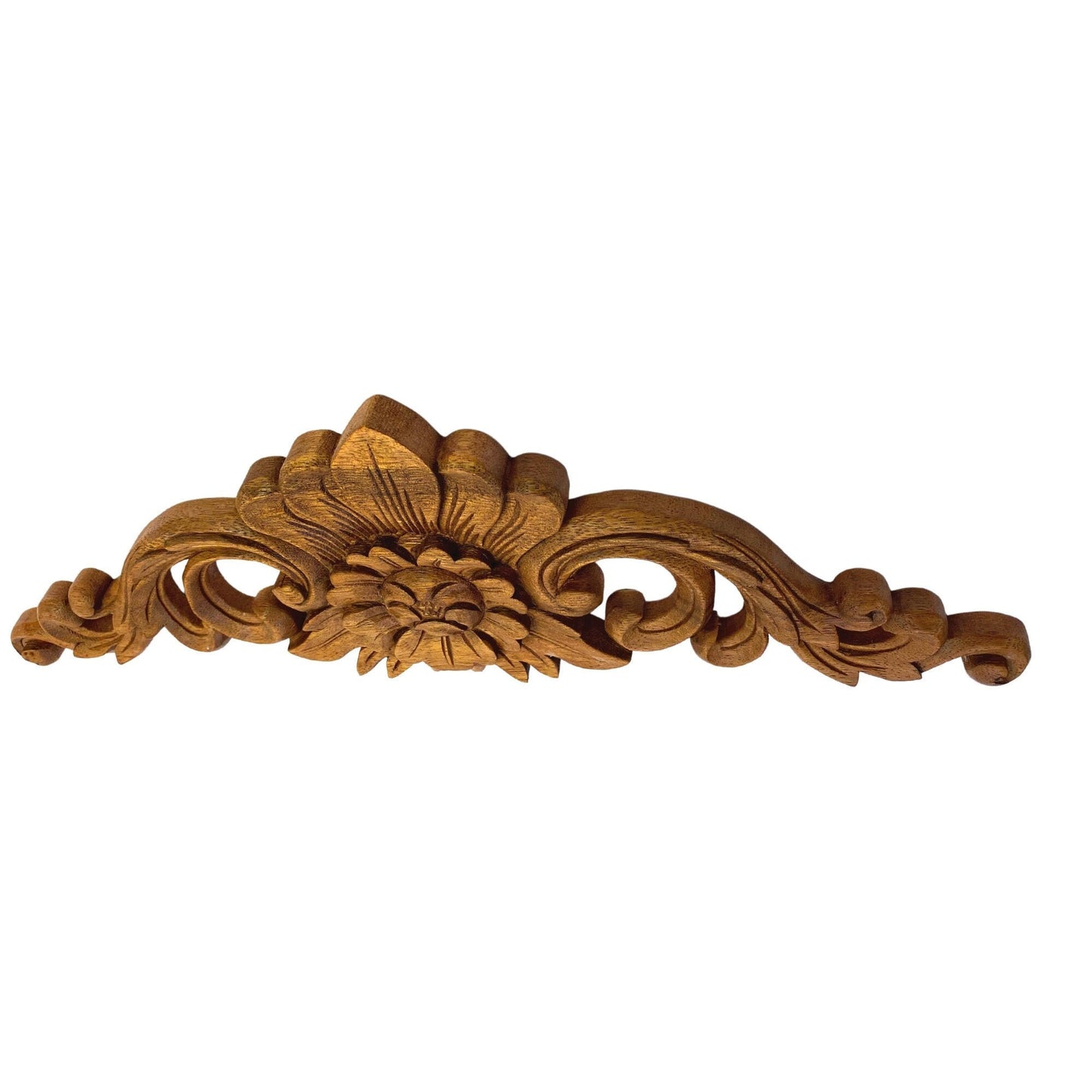 Balinese Decorative Lotus Relief Panel architectural detail Bali Wall art Scroll Hand Carved Wood Carving home decor