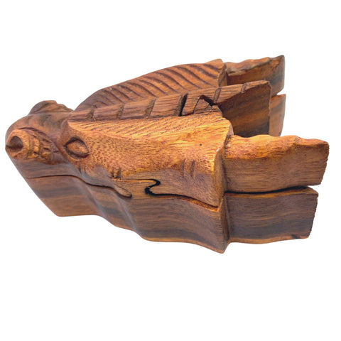 Gothic Horned Dragon Head Secret puzzle Box Stash Trinket Gift Box Hand carved suar wood Bali Art