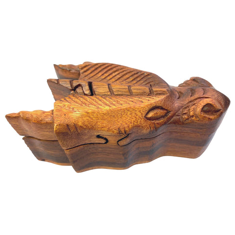 Gothic Horned Dragon Head Secret puzzle Box Stash Trinket Gift Box Hand carved suar wood Bali Art