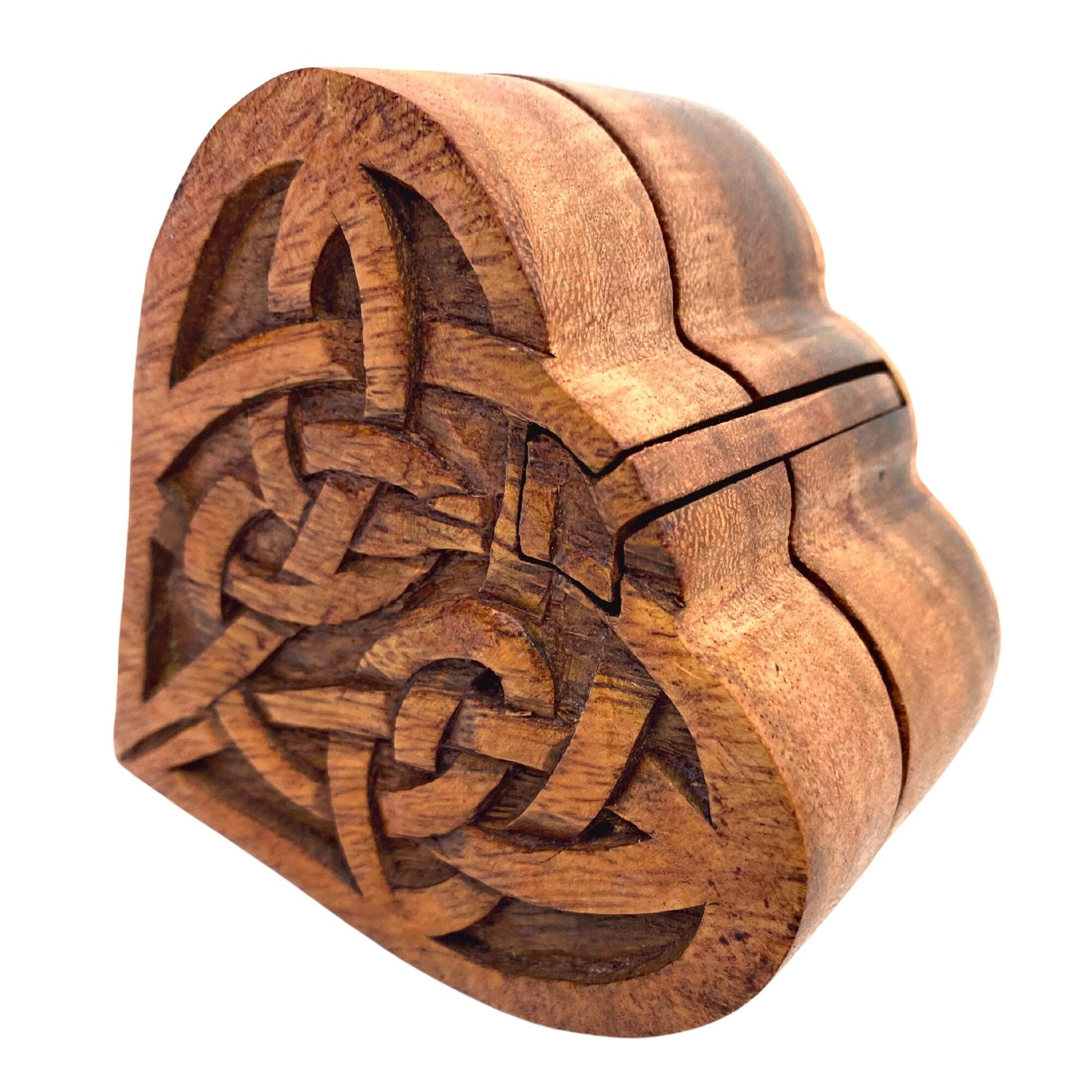 Heart Celtic Knot wicca Secret Puzzle Stash Box trinket box Jewelry gift Box Hand Carved Wood Carving - Acadia World Traders