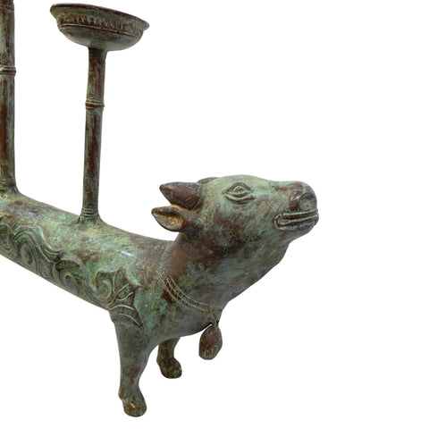 Bull Candelabra Statue Figure Cow Steer Handmade Lost wax cast bronze Metal candle holder Centerpiece Indonesian Folk Art