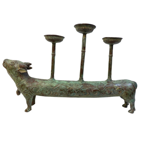 Bull Candelabra Statue Figure Cow Steer Handmade Lost wax cast bronze Metal candle holder Centerpiece Indonesian Folk Art