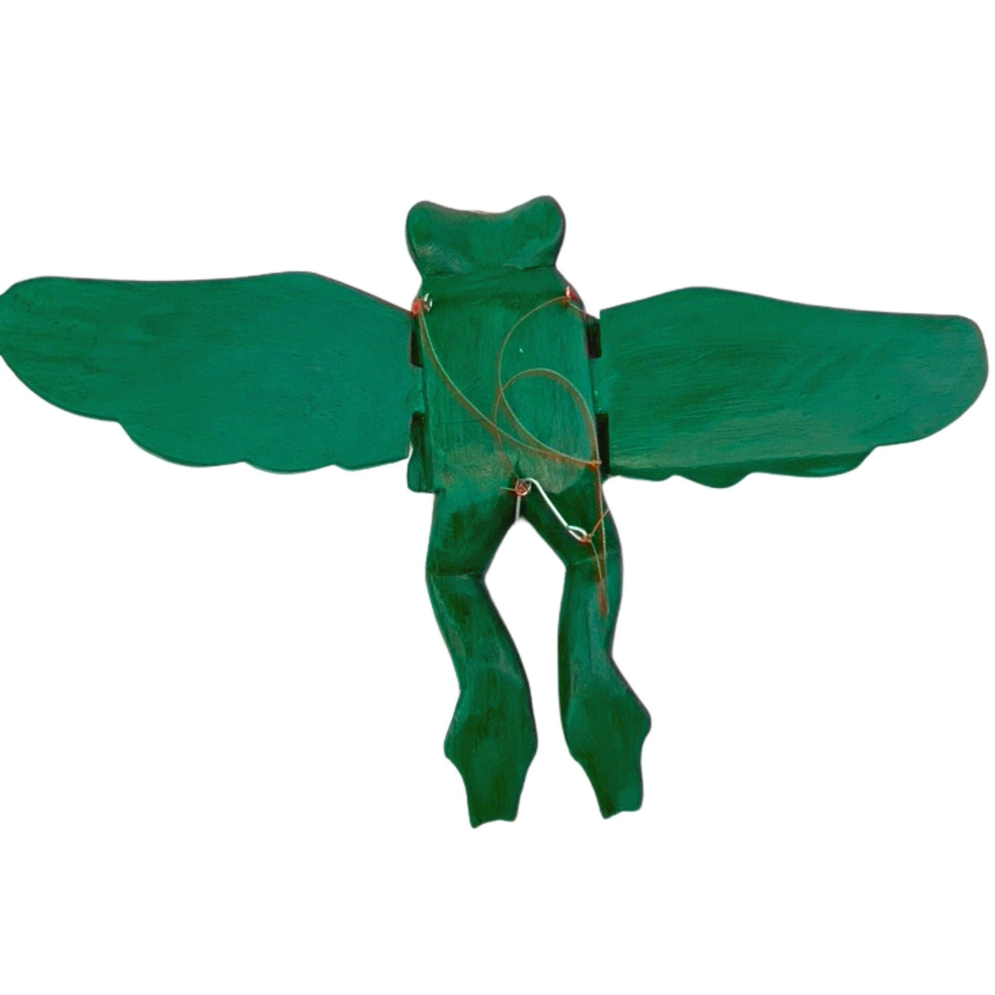 FLYING Frog Mobile Winged Spirit demon Chaser hand carved wood Balinese Folk Art green - Acadia World Traders