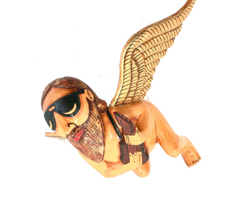 Balinese Flying Jerry Garcia Angel Mobile Cradle Guardian Spiritchaser Hand Carved wood Carving Bali Folk art