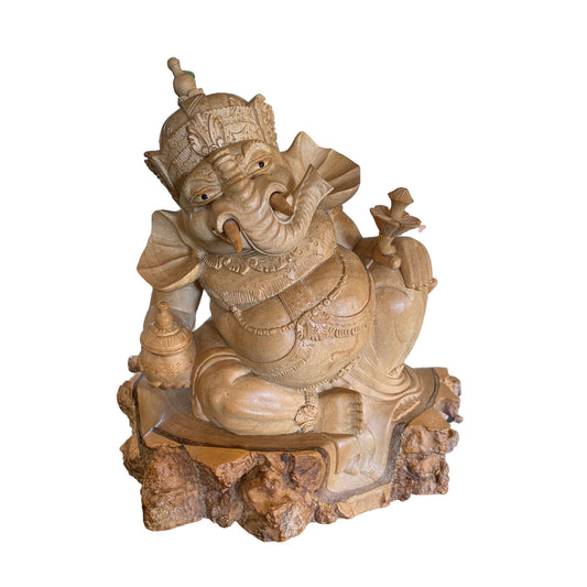 Ganapati Ganesha Statue Hindu Elephant God carved wood sculpture Bali Art