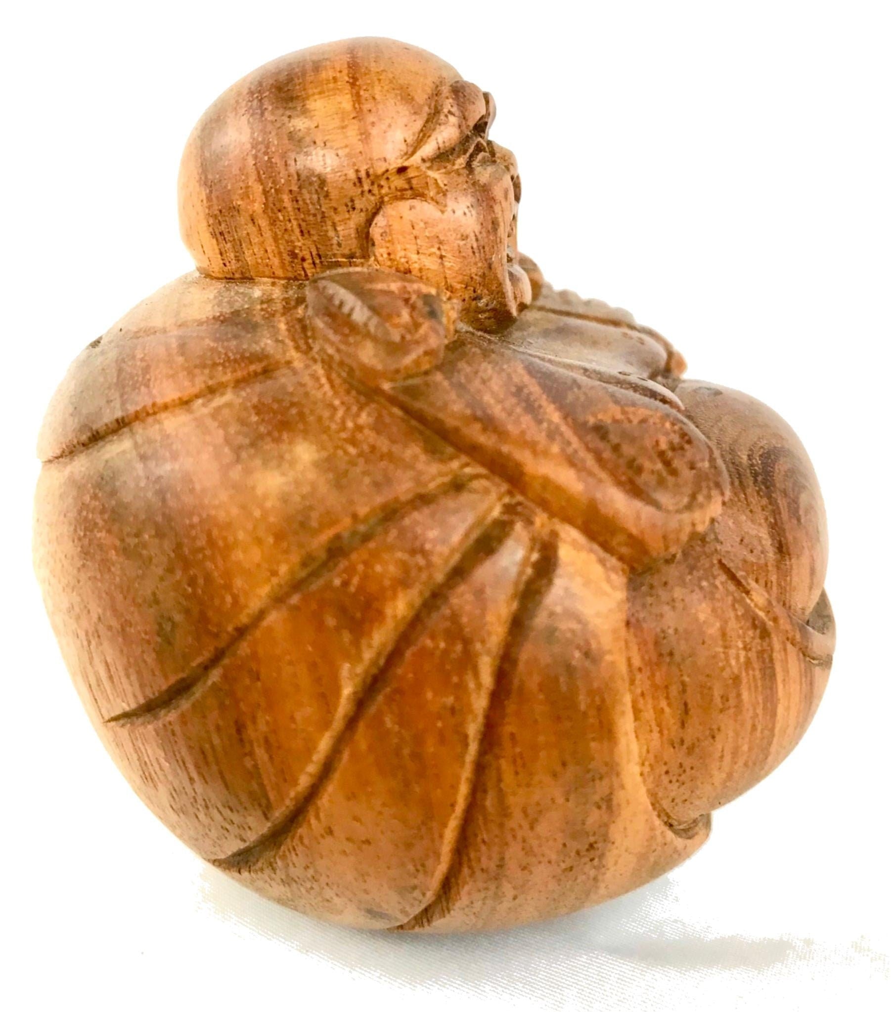 Hotei Laughing Buddha Statue Sculpture hand carved wood Bali Art - Acadia World Traders