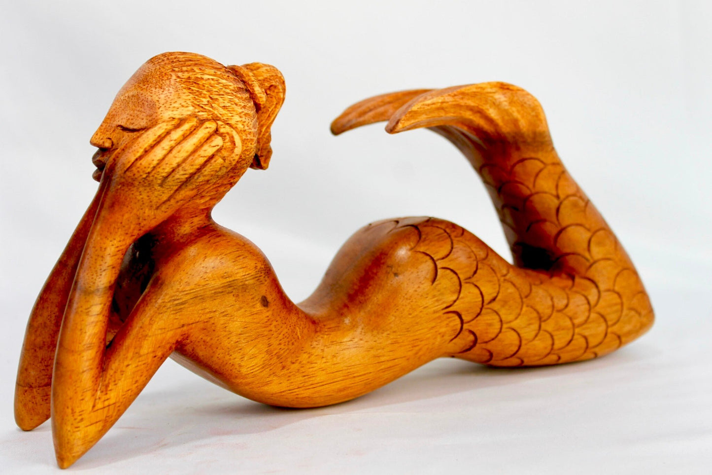 Day Dream Mermaid Sculpture Hand Carved wood Statue