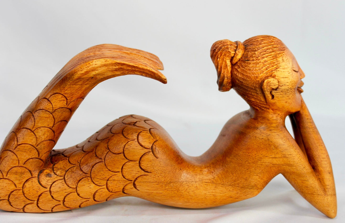 Day Dream Mermaid Sculpture Hand Carved wood Statue
