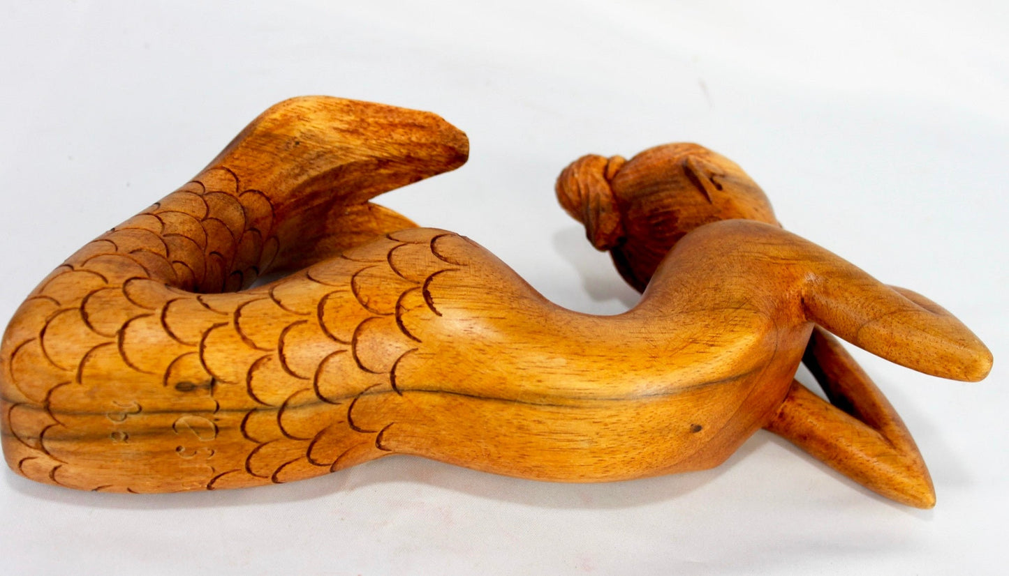 Day Dream Mermaid Sculpture Hand Carved wood Statue