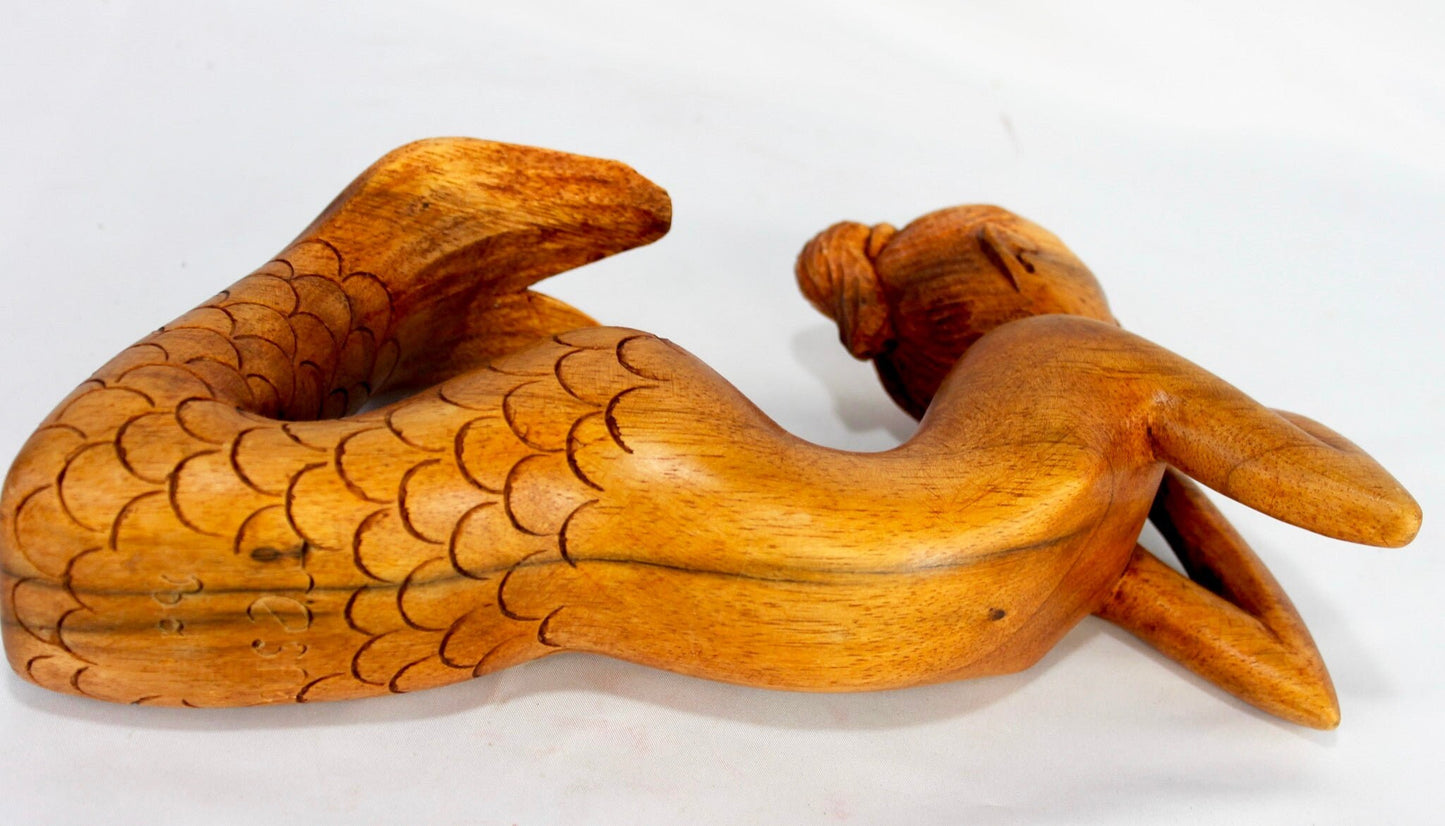 Day Dream Mermaid Sculpture Hand Carved wood Statue