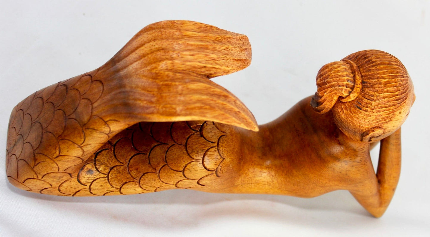 Day Dream Mermaid Sculpture Hand Carved wood Statue
