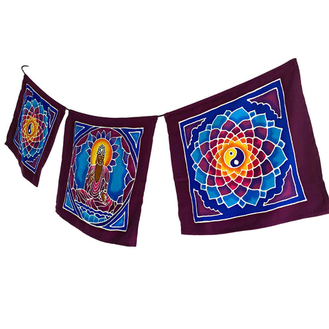 Buddha Yin Yang Mandala Prayer Flag Wall hanging Banner Handmade Bali Batik Art