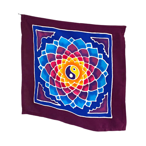 Buddha Yin Yang Mandala Prayer Flag Wall hanging Banner Handmade Bali Batik Art