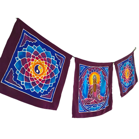 Buddha Yin Yang Mandala Prayer Flag Wall hanging Banner Handmade Bali Batik Art