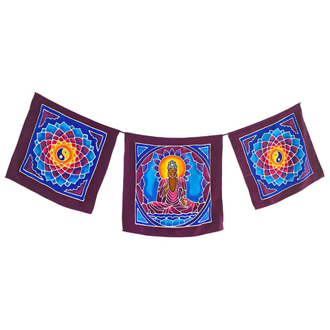 Buddha Yin Yang Mandala Prayer Flag Wall hanging Banner Handmade Bali Batik Art