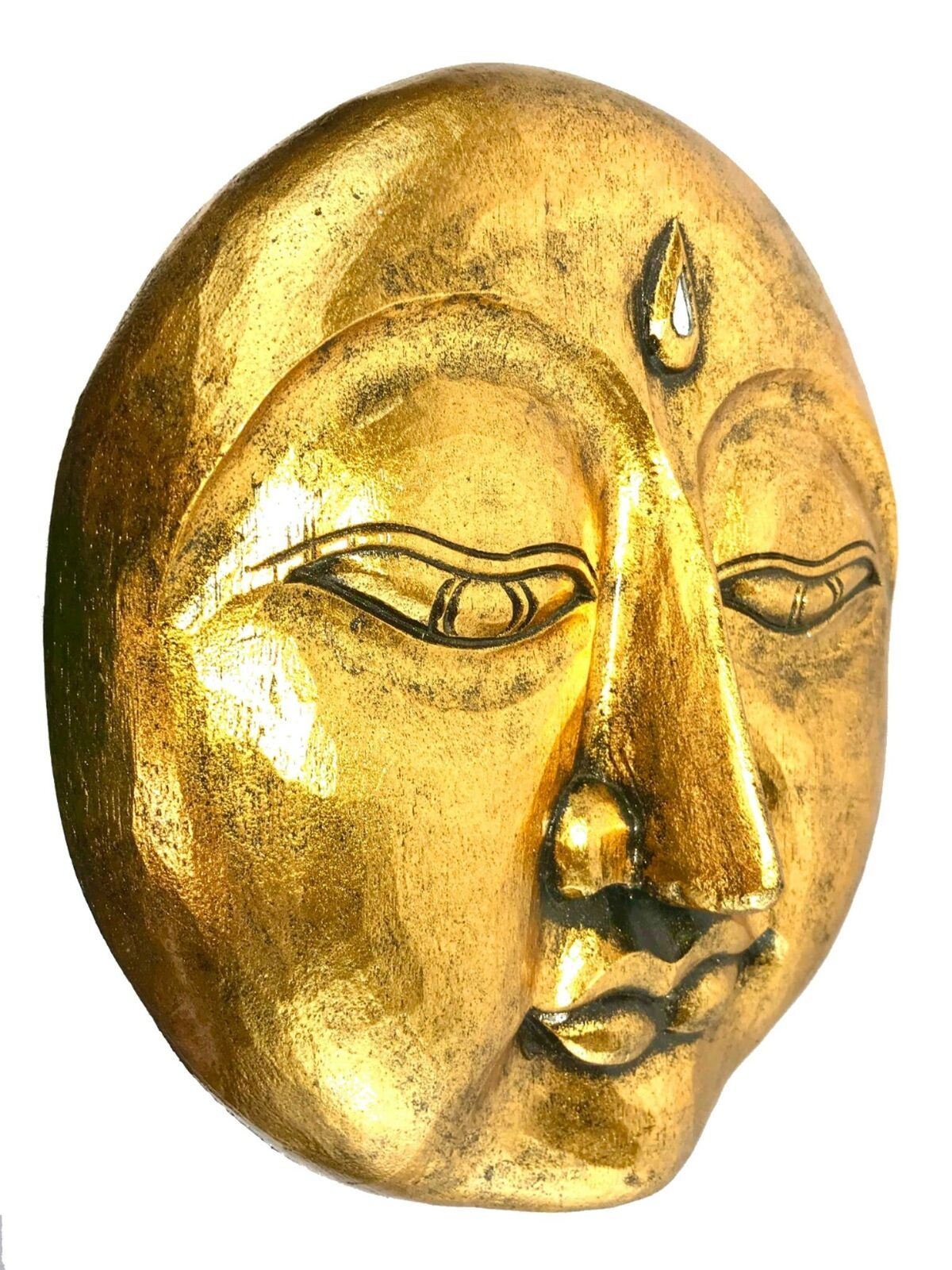 Golden Moon Wall Art Chandra Man in the Moon Bali Folk Art sculpture Hand Carved Wood Carving Wall Plaque Handmade Balinese  art