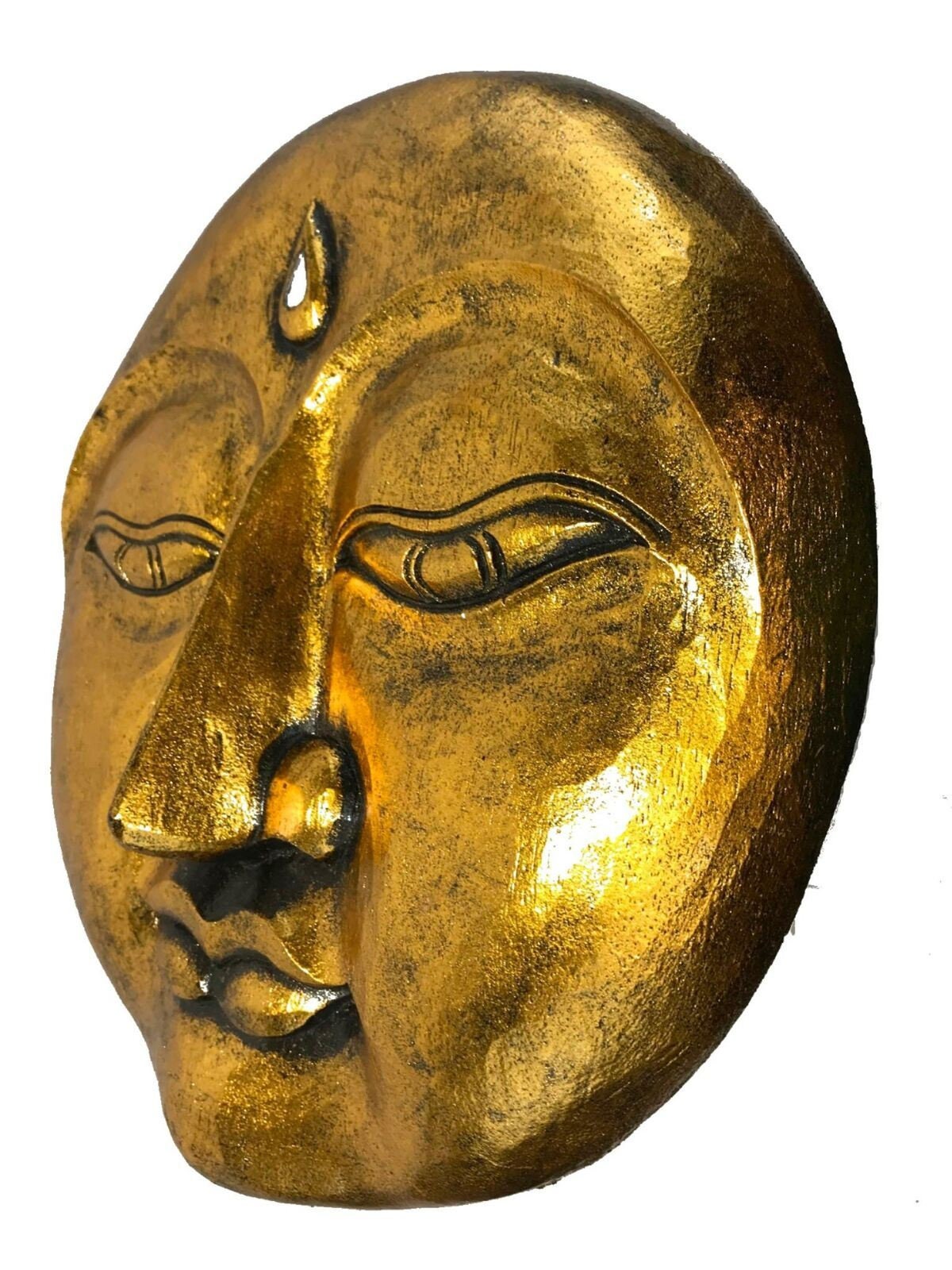 Golden Moon Wall Art Chandra Man in the Moon Bali Folk Art sculpture Hand Carved Wood Carving Wall Plaque Handmade Balinese  art