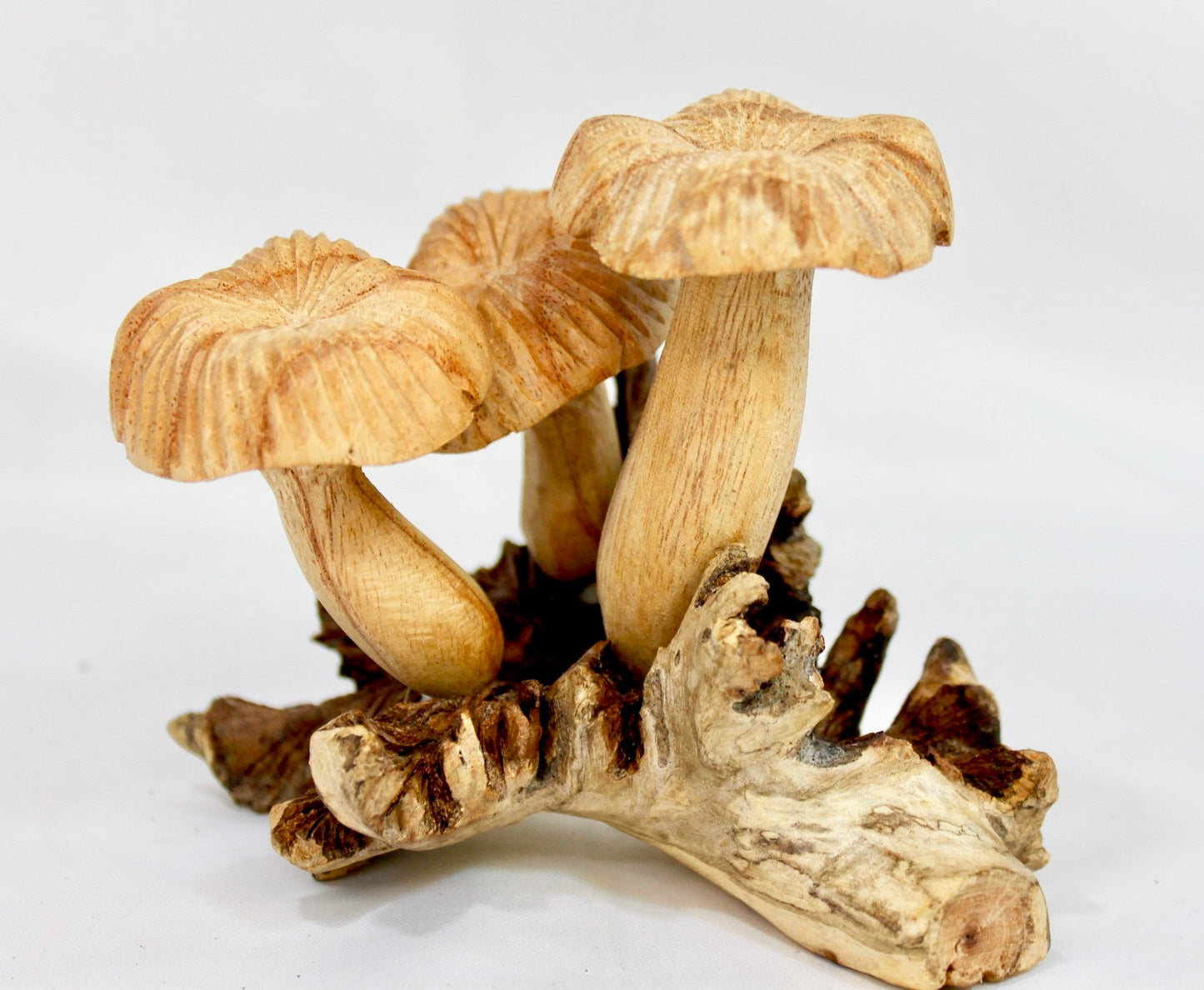 Hand Carved Parasite Wood Mushroom Sculpture: Balinese Folk Art Statue