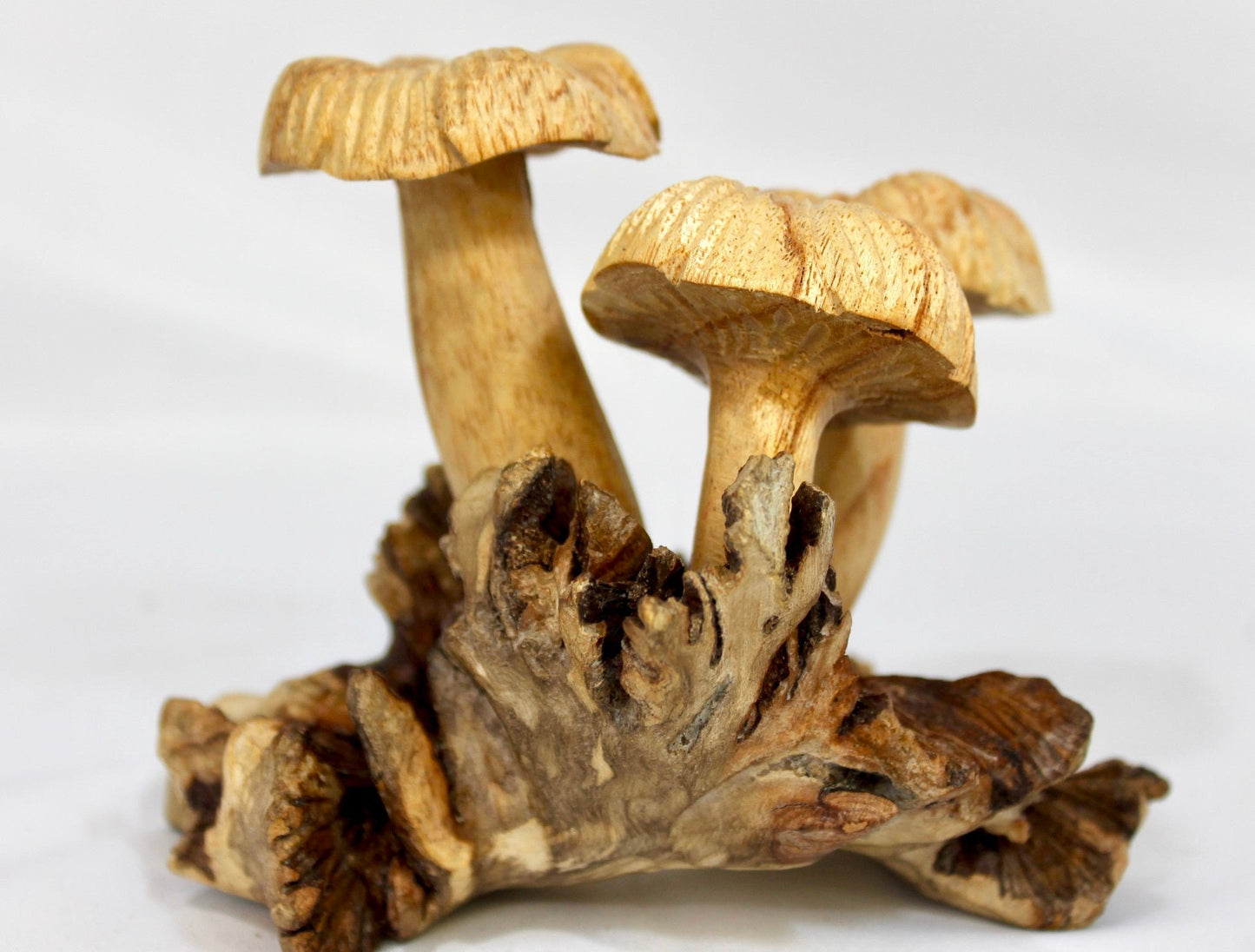 Hand Carved Parasite Wood Mushroom Sculpture: Balinese Folk Art Statue