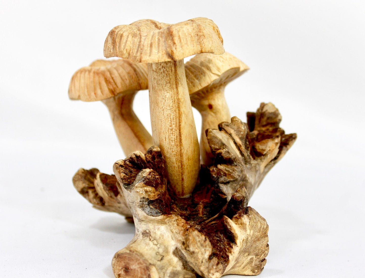 Hand Carved Parasite Wood Mushroom Sculpture: Balinese Folk Art Statue