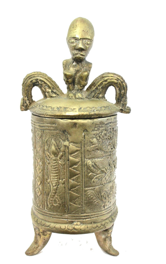 Primitive Betel Nut Lime Container Solid Bronze Sumatra Indonesian 10&quot;