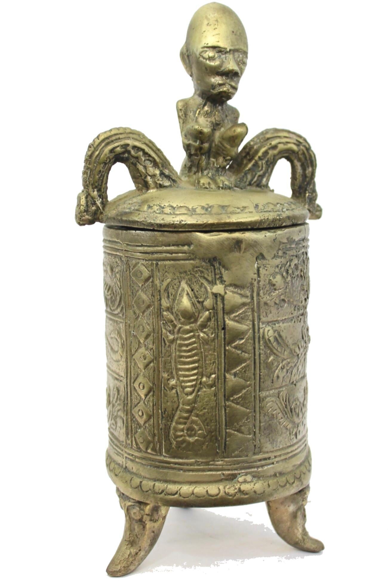 Primitive Betel Nut Lime Container Solid Bronze Sumatra Indonesian 10&quot;